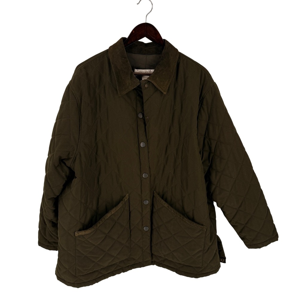 Jones New York Sport Quilted Chore Jacket Olive Green 2X Barn Field Coat Suede